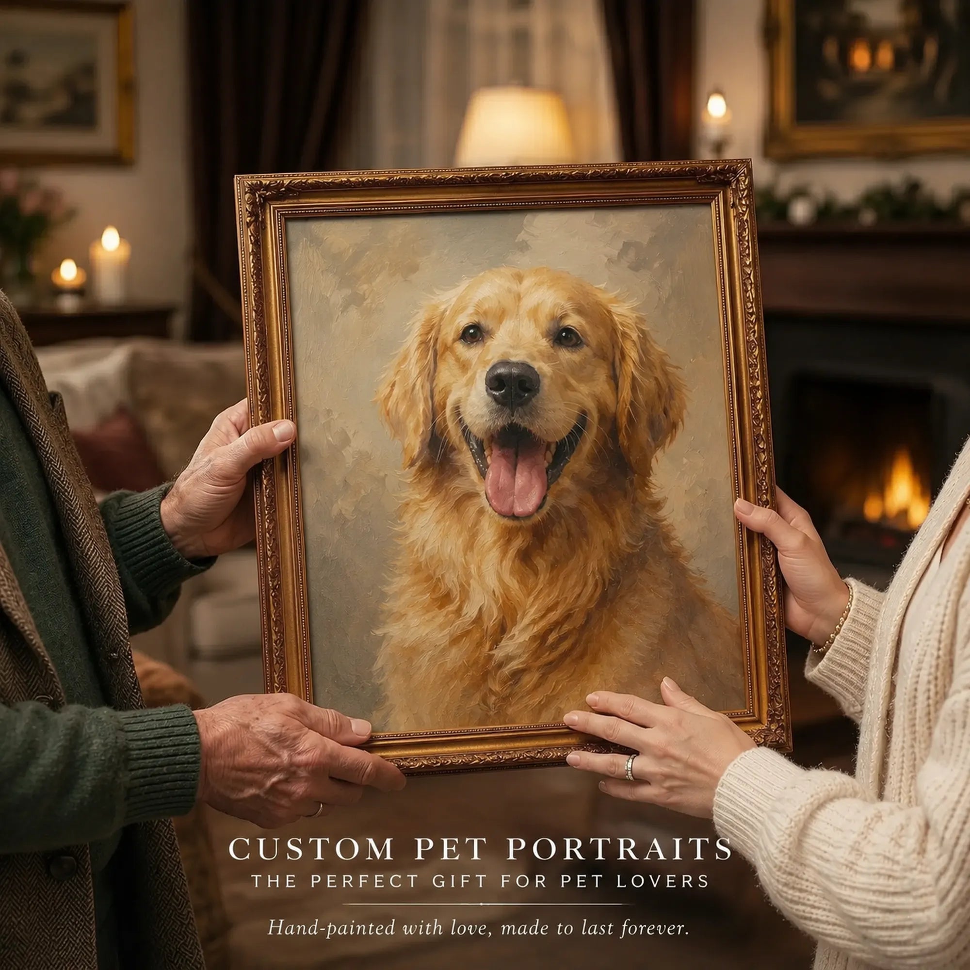 Custom Pet Memorial Oil Painting | Golden Memory