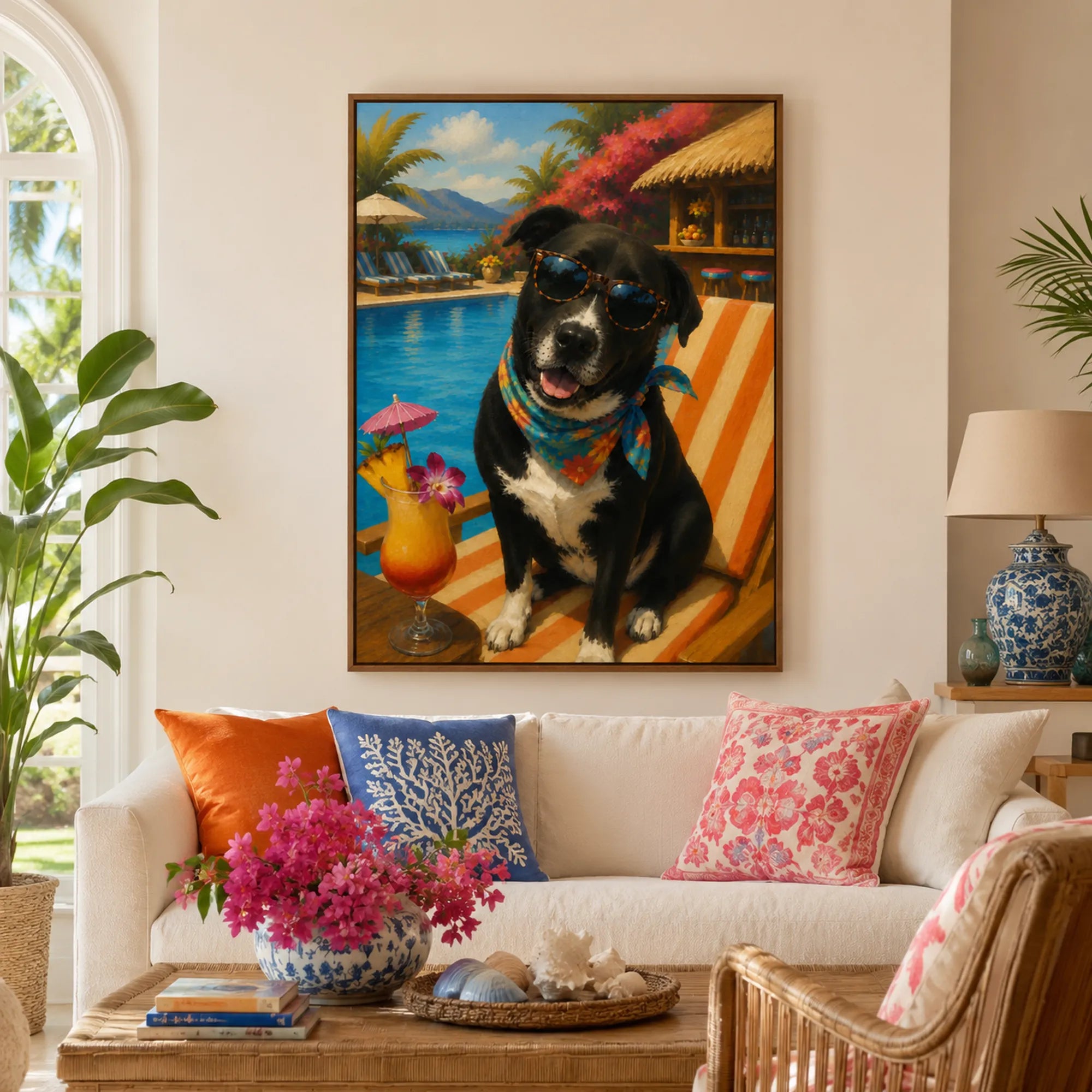 Custom Pet Portrait Oil Painting | Pool Party