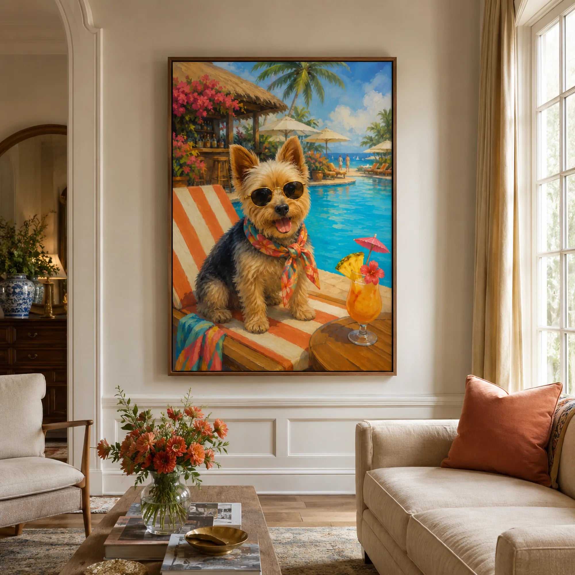 Custom Pet Portrait Oil Painting | Pool Party