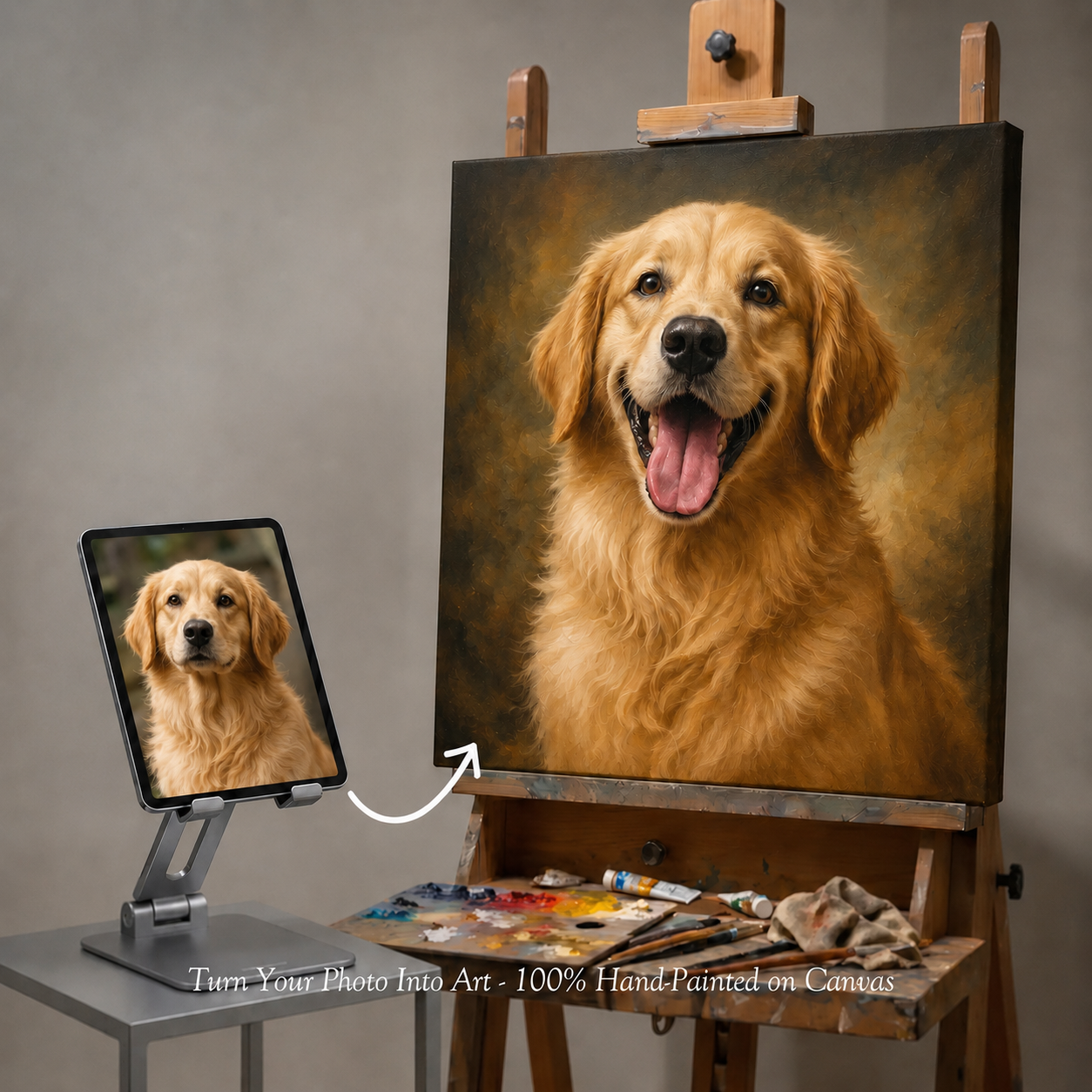 Custom Pet Memorial Oil Painting | Golden Memory