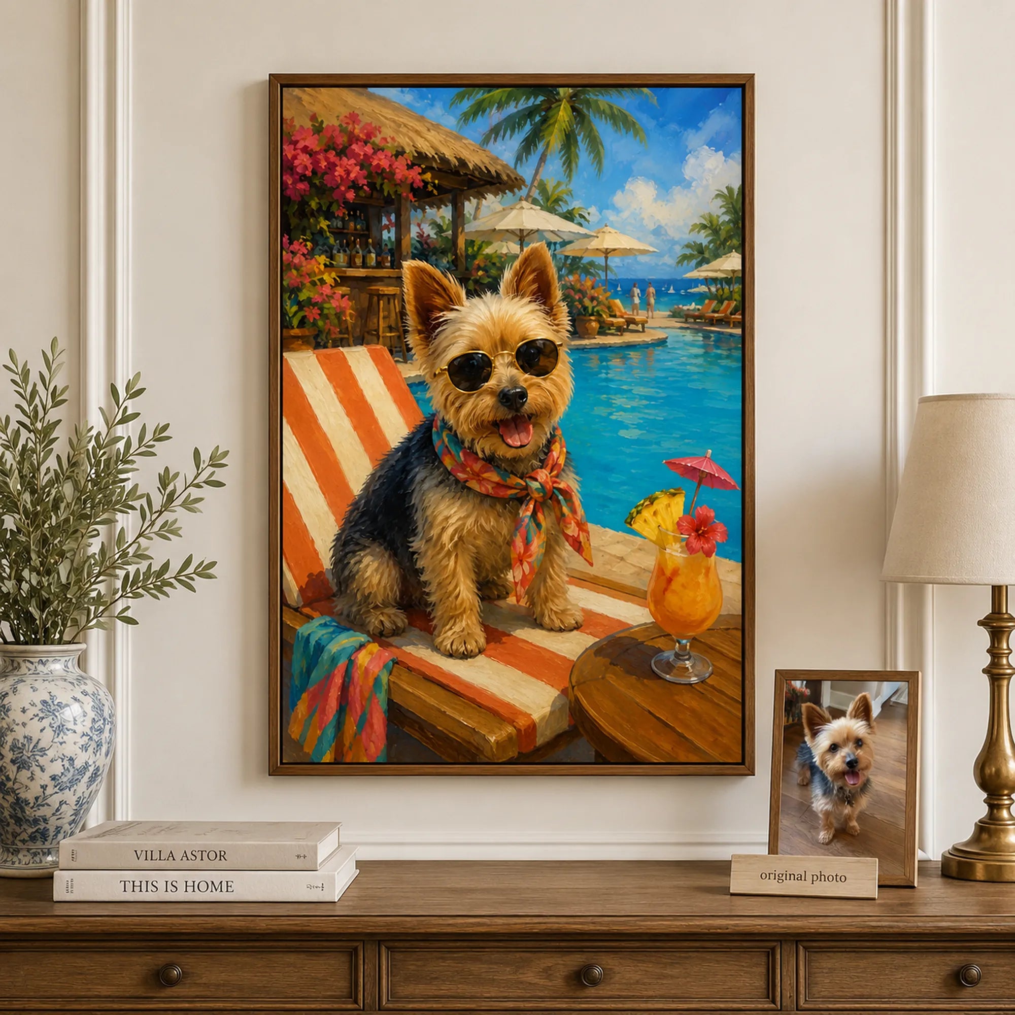 Custom Pet Portrait Oil Painting | Pool Party