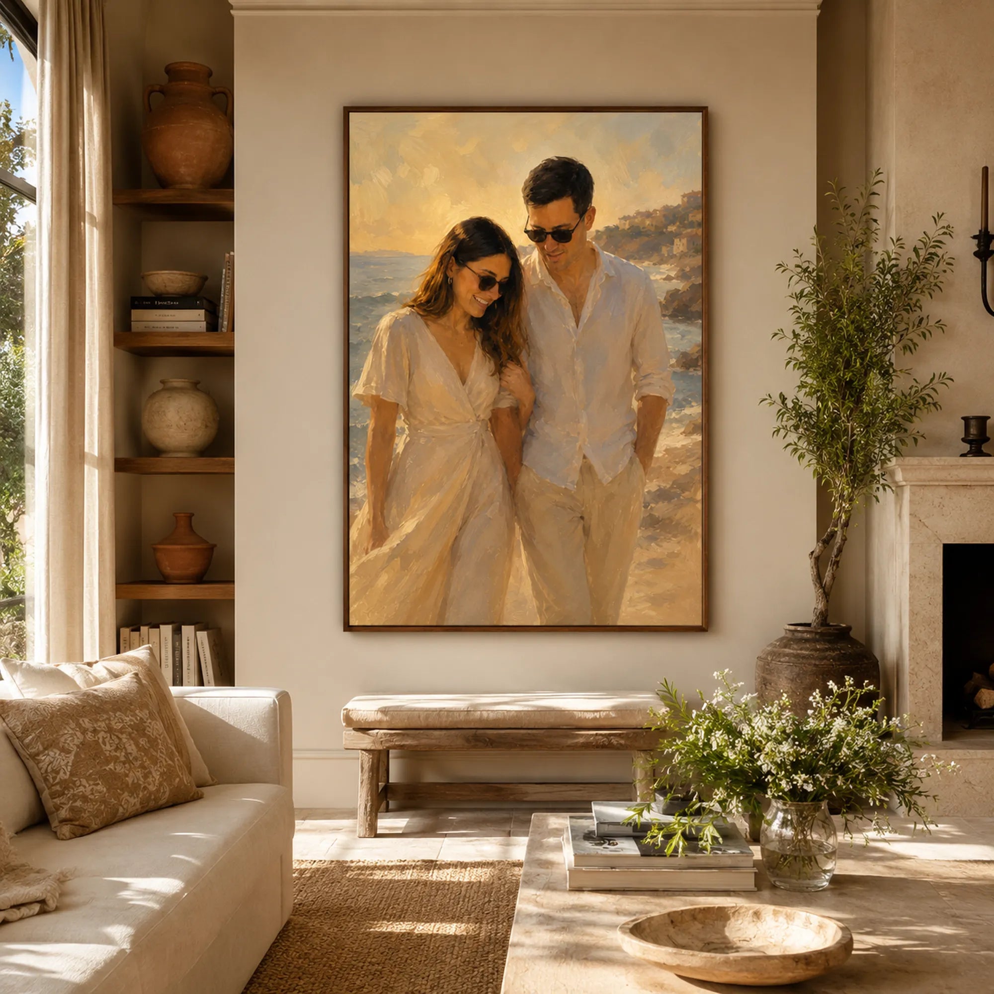 Custom 2-3 People Portrait Oil Painting | Coastal Sunset