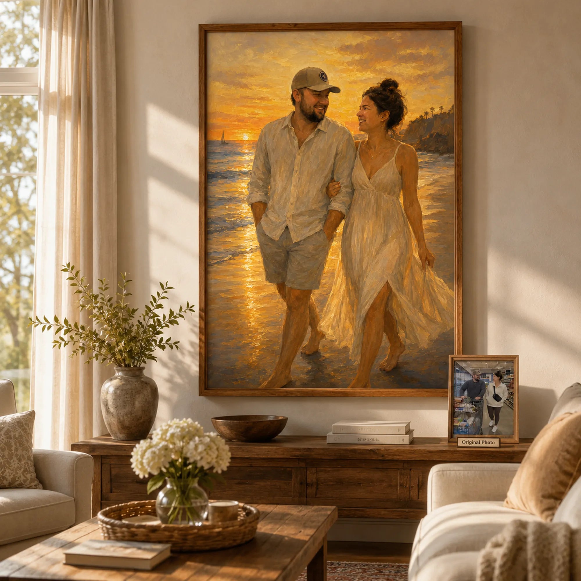 Custom 2-3 People Portrait Oil Painting | Coastal Sunset