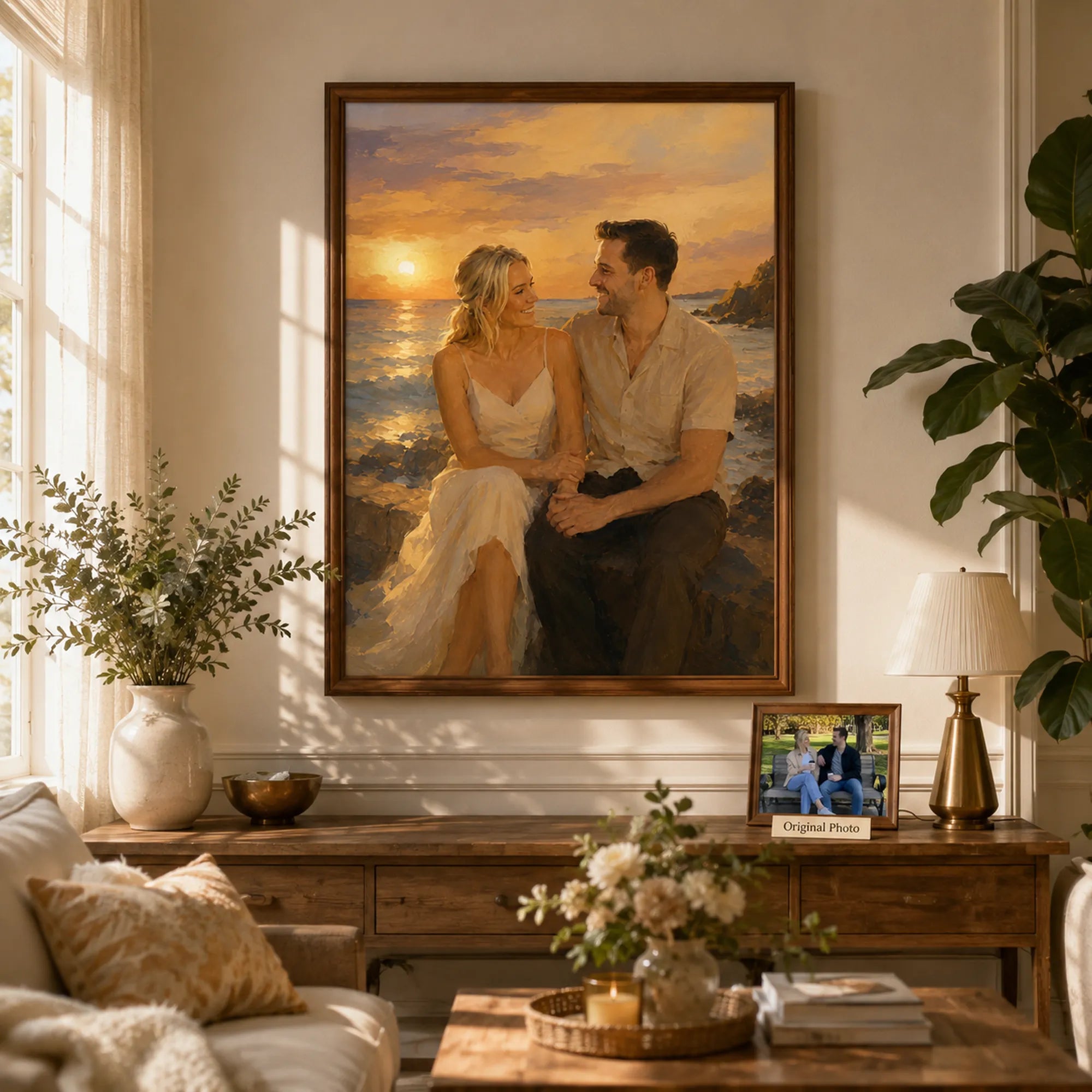 Custom 2-3 People Portrait Oil Painting | Coastal Sunset
