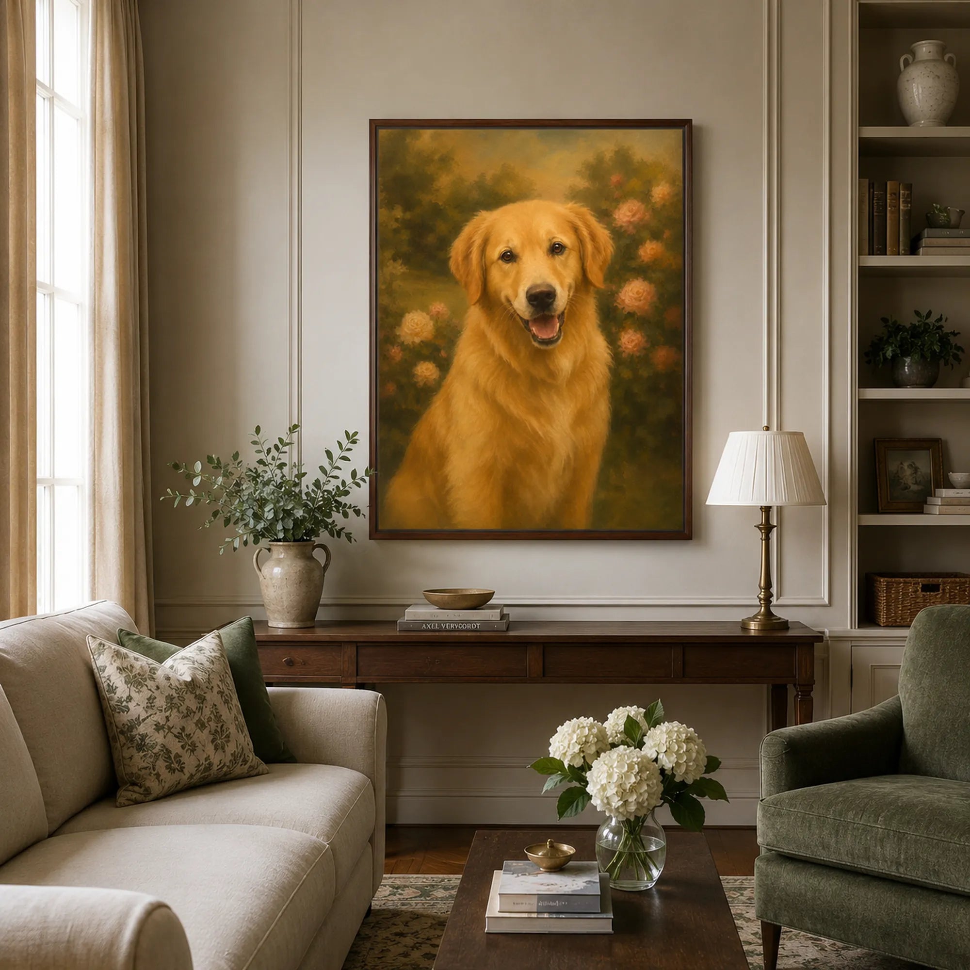Custom Pet Portrait Oil Painting | Floral Garden