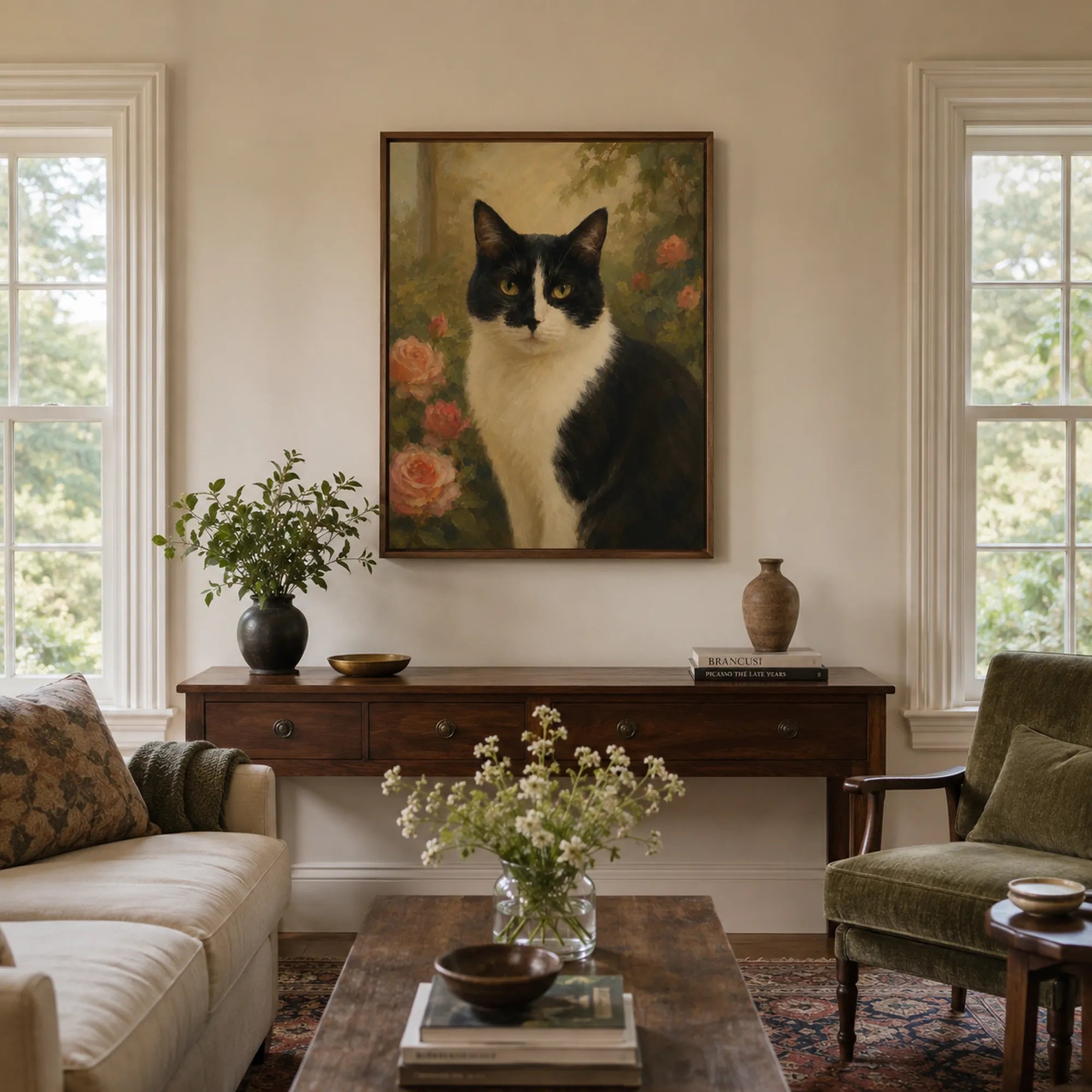Custom Pet Portrait Oil Painting | Floral Garden