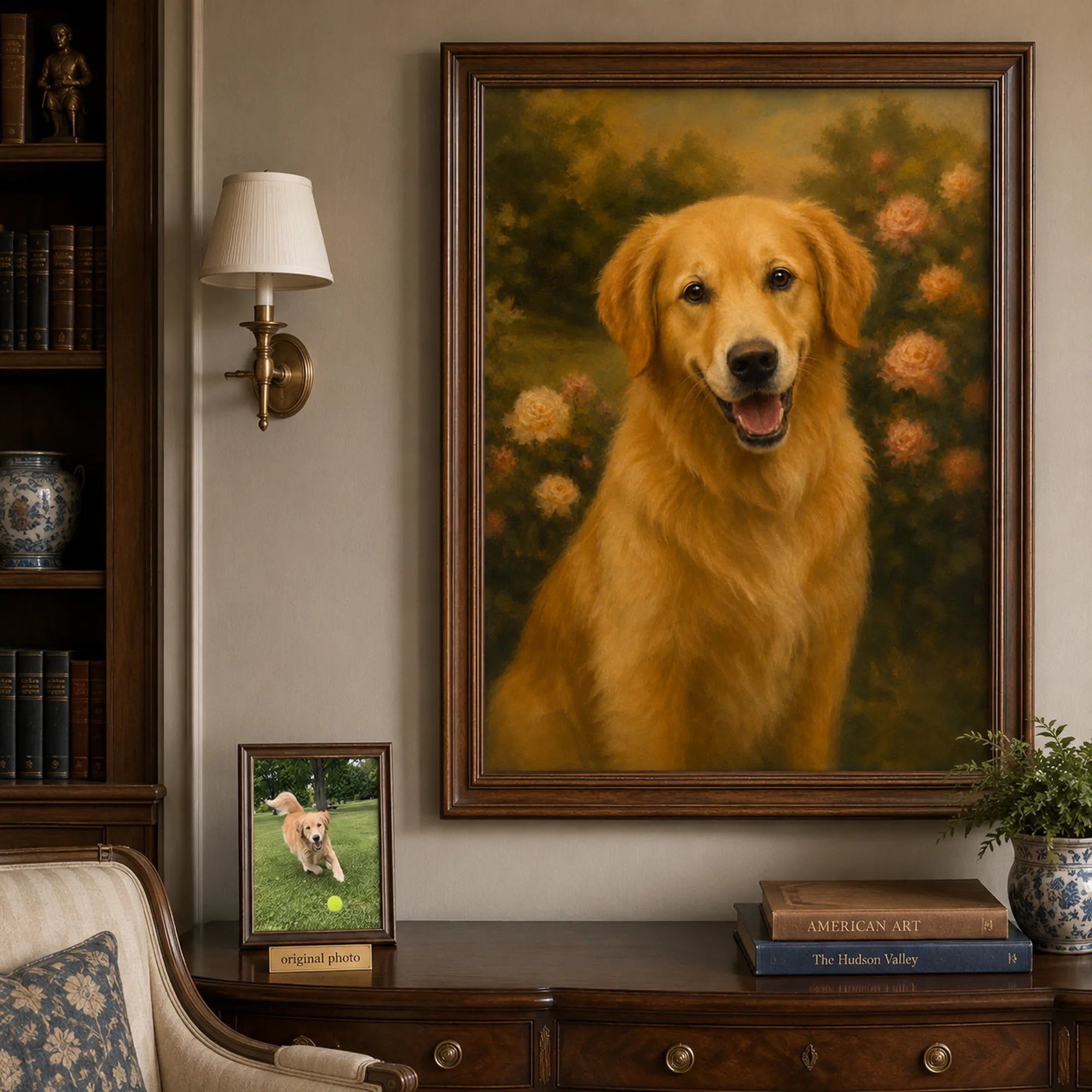 Custom Pet Portrait Oil Painting | Floral Garden