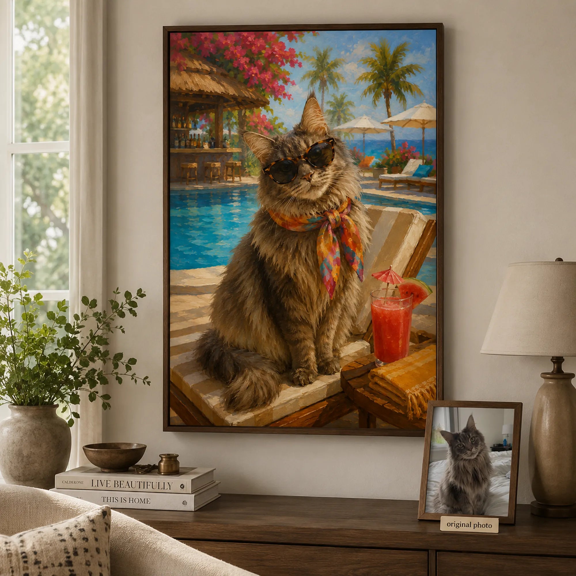Custom Pet Portrait Oil Painting | Pool Party