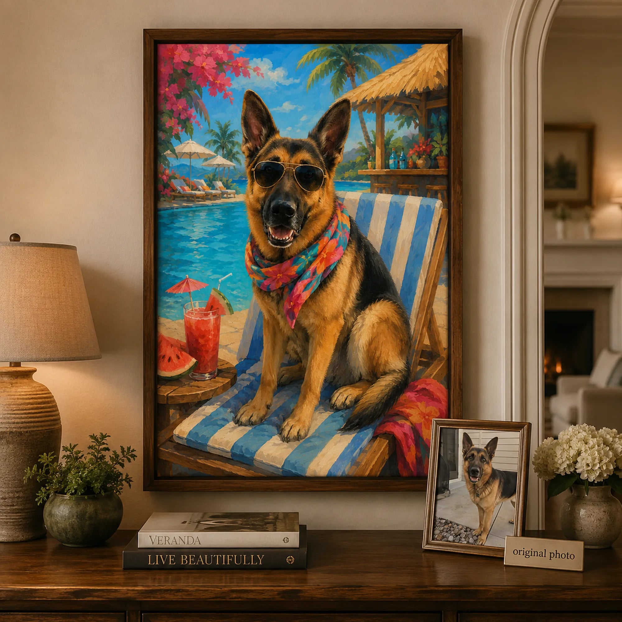 Custom Pet Portrait Oil Painting | Pool Party