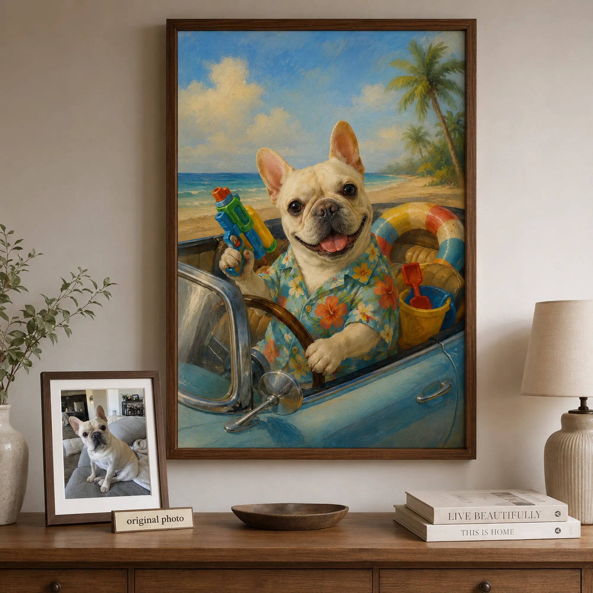 Custom Pet Portrait Oil Painting | Summer Convertible
