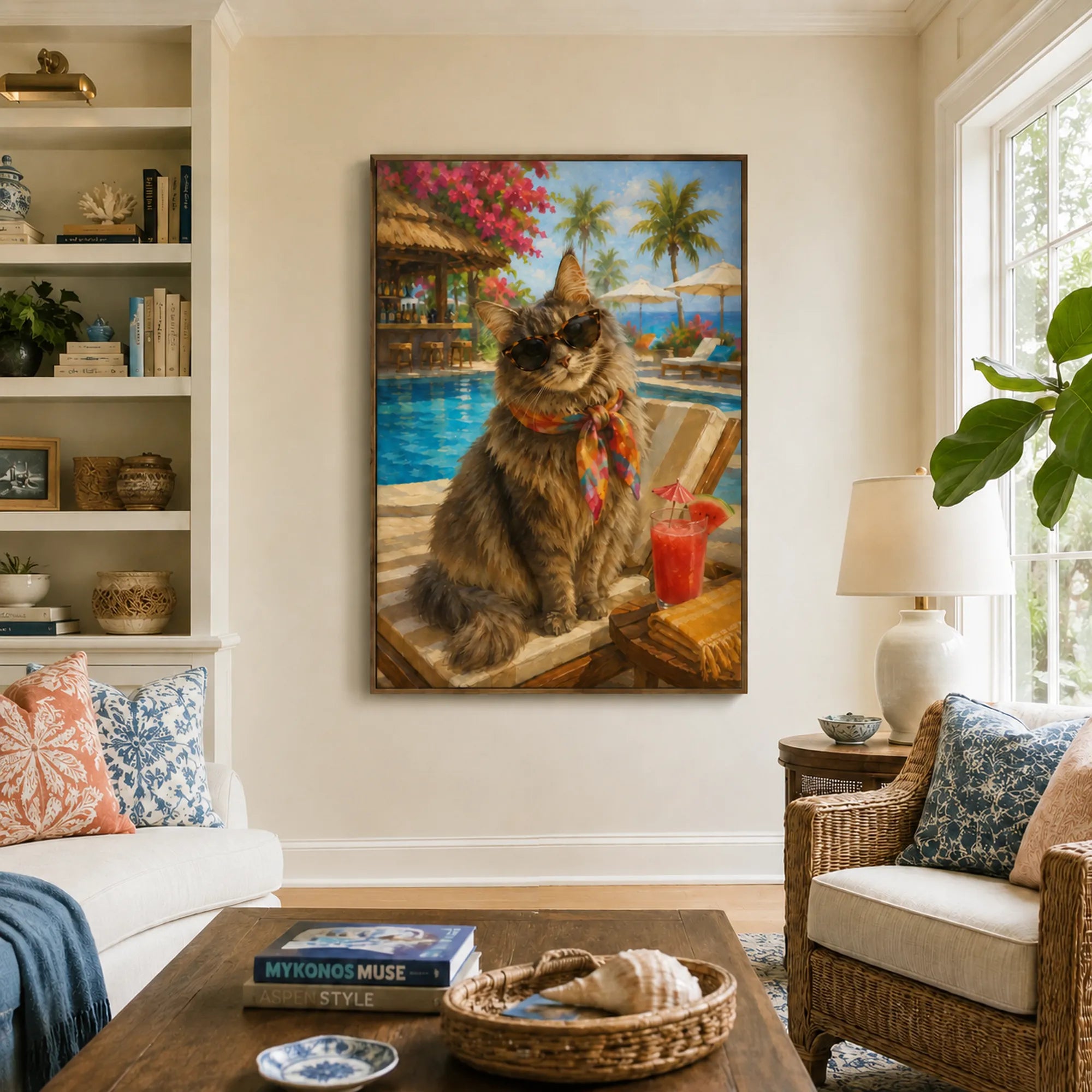 Custom Pet Portrait Oil Painting | Pool Party