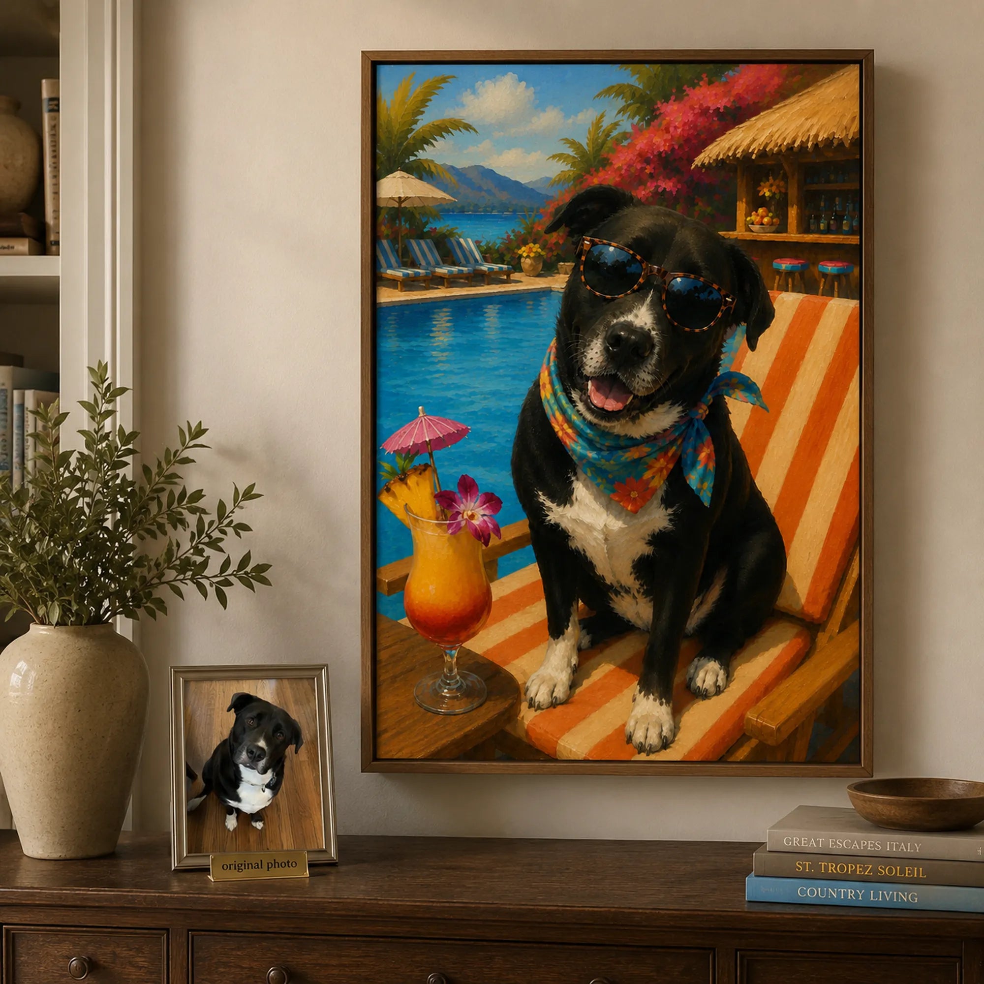Custom Pet Portrait Oil Painting | Pool Party