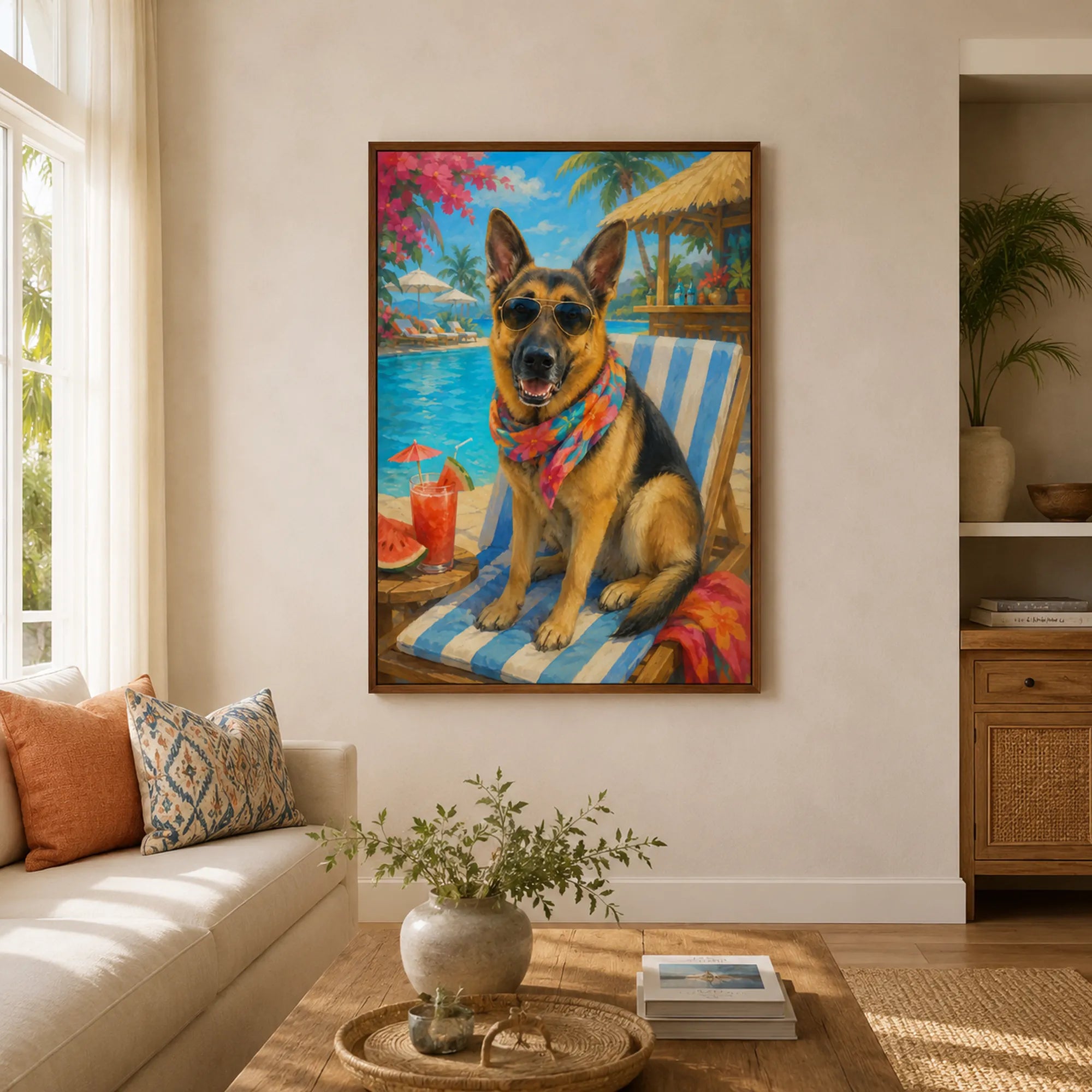 Custom Pet Portrait Oil Painting | Pool Party