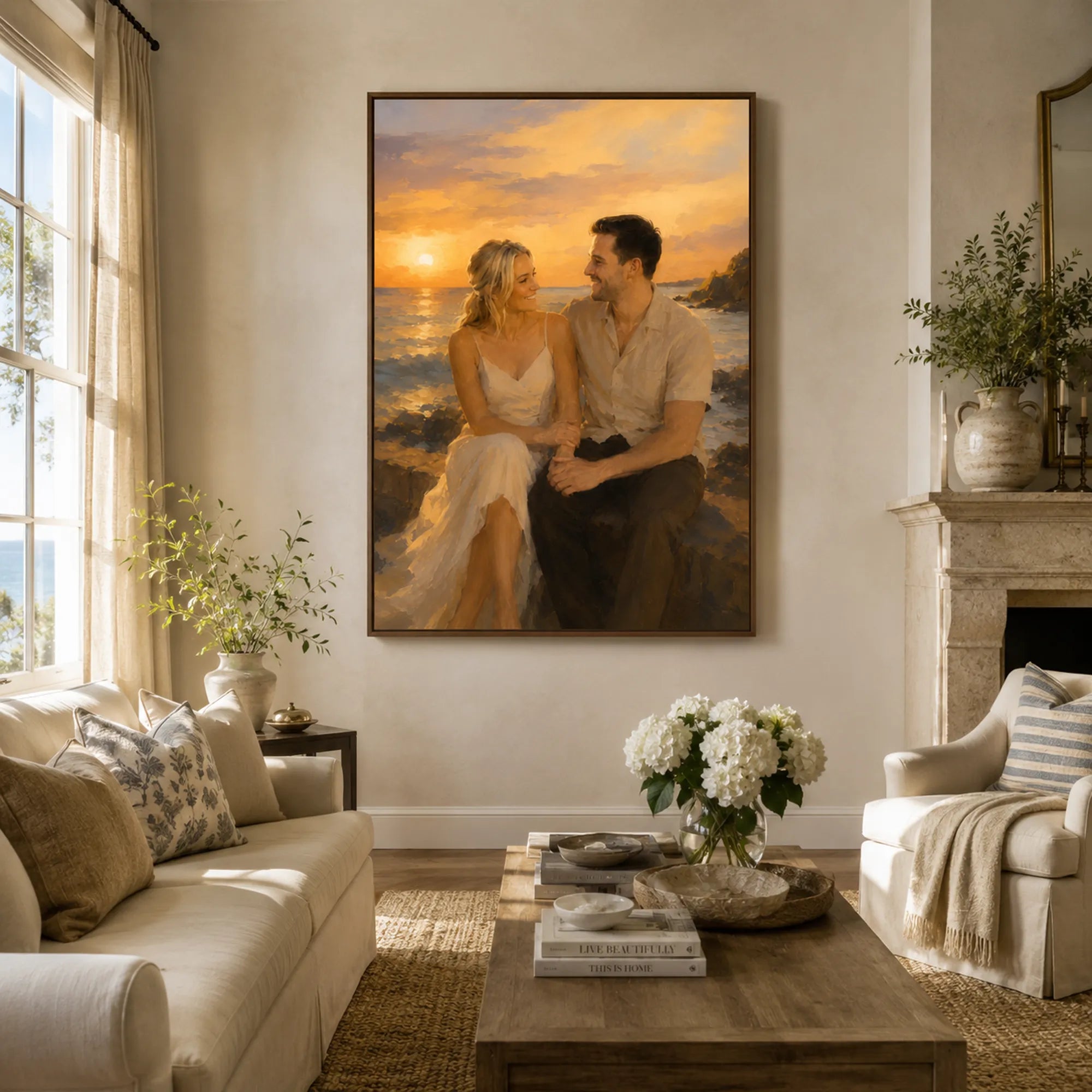 Custom 2-3 People Portrait Oil Painting | Coastal Sunset