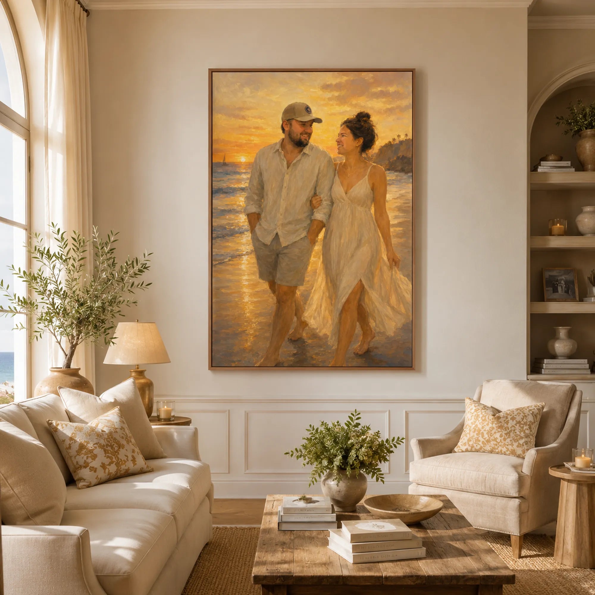 Custom 2-3 People Portrait Oil Painting | Coastal Sunset