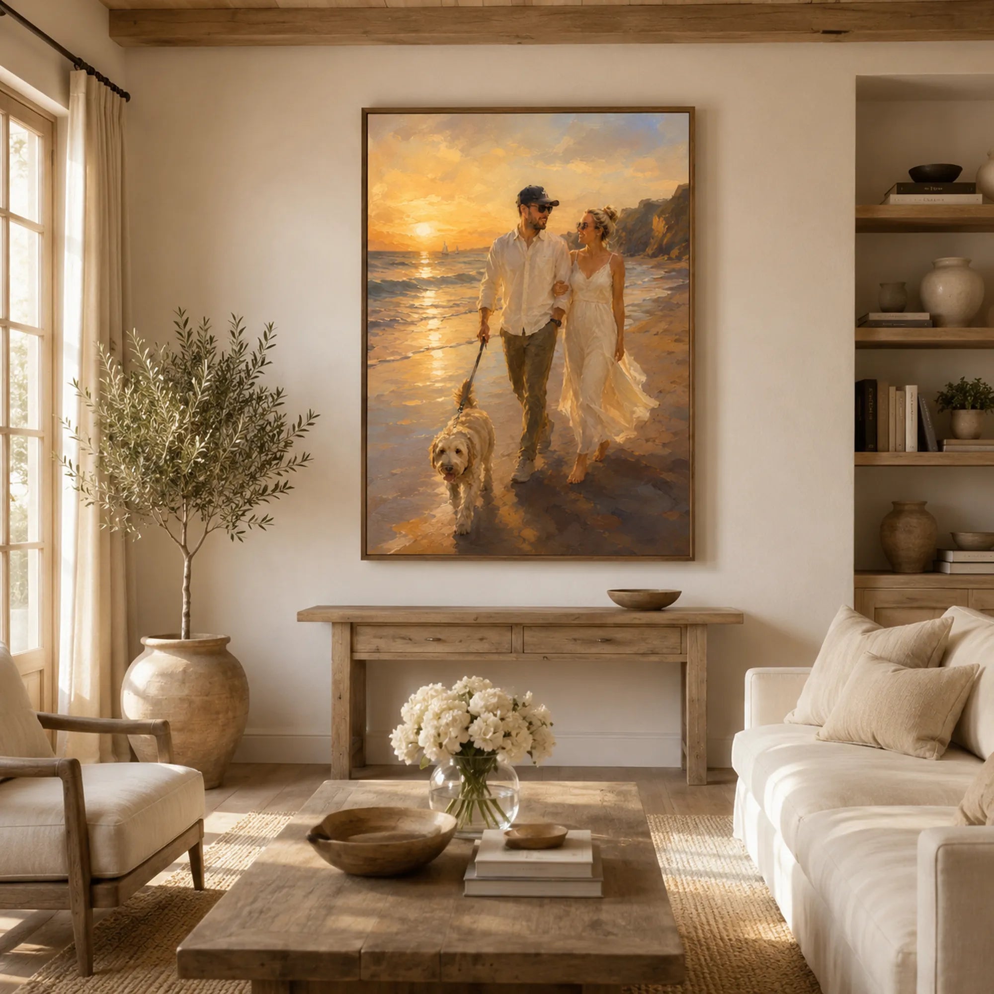 Custom 2-3 People Portrait Oil Painting | Coastal Sunset