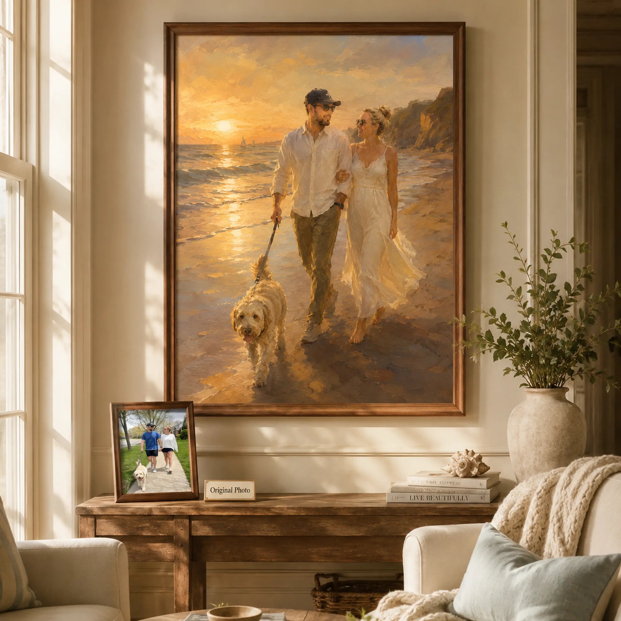 Custom 2-3 People Portrait Oil Painting | Coastal Sunset
