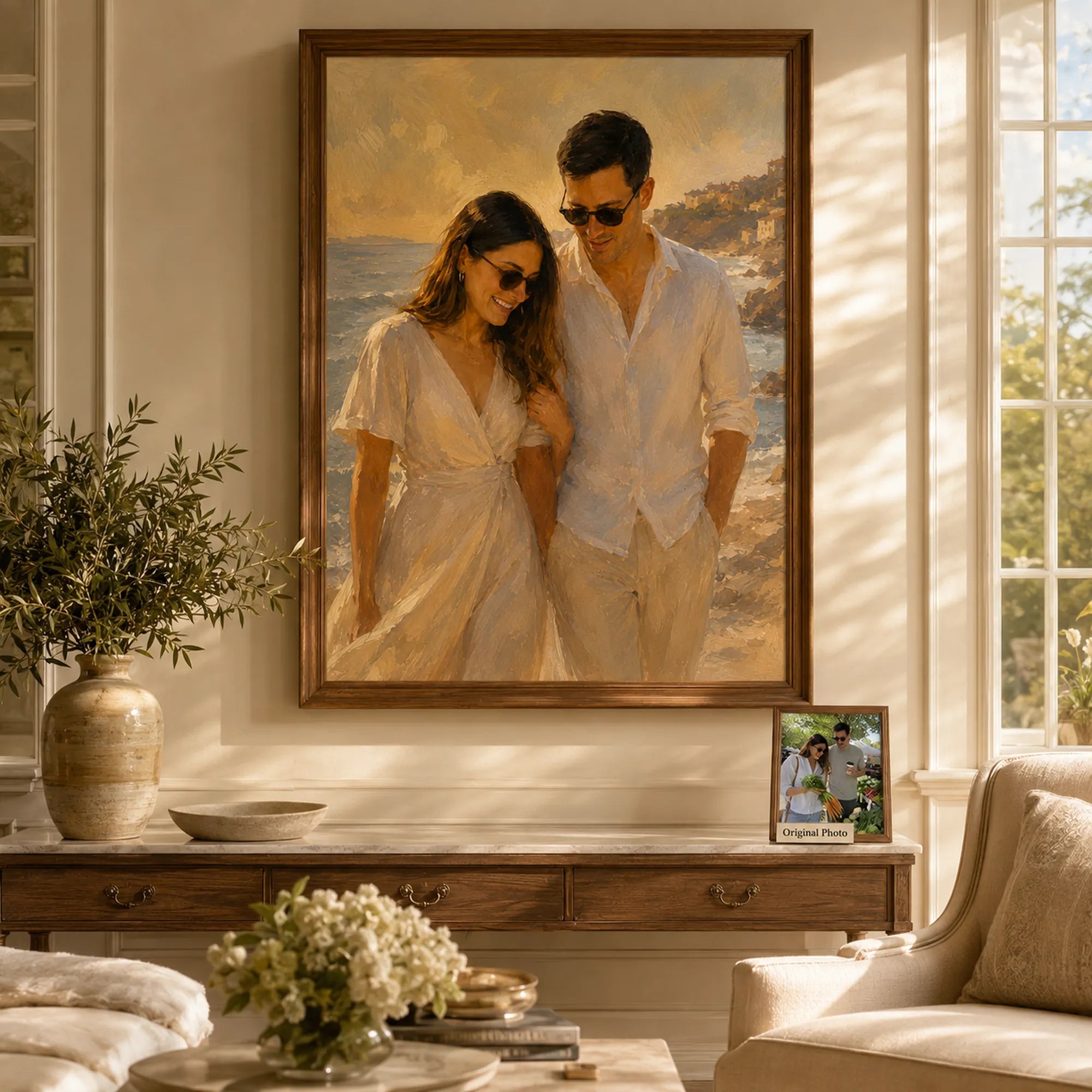 Custom 2-3 People Portrait Oil Painting | Coastal Sunset