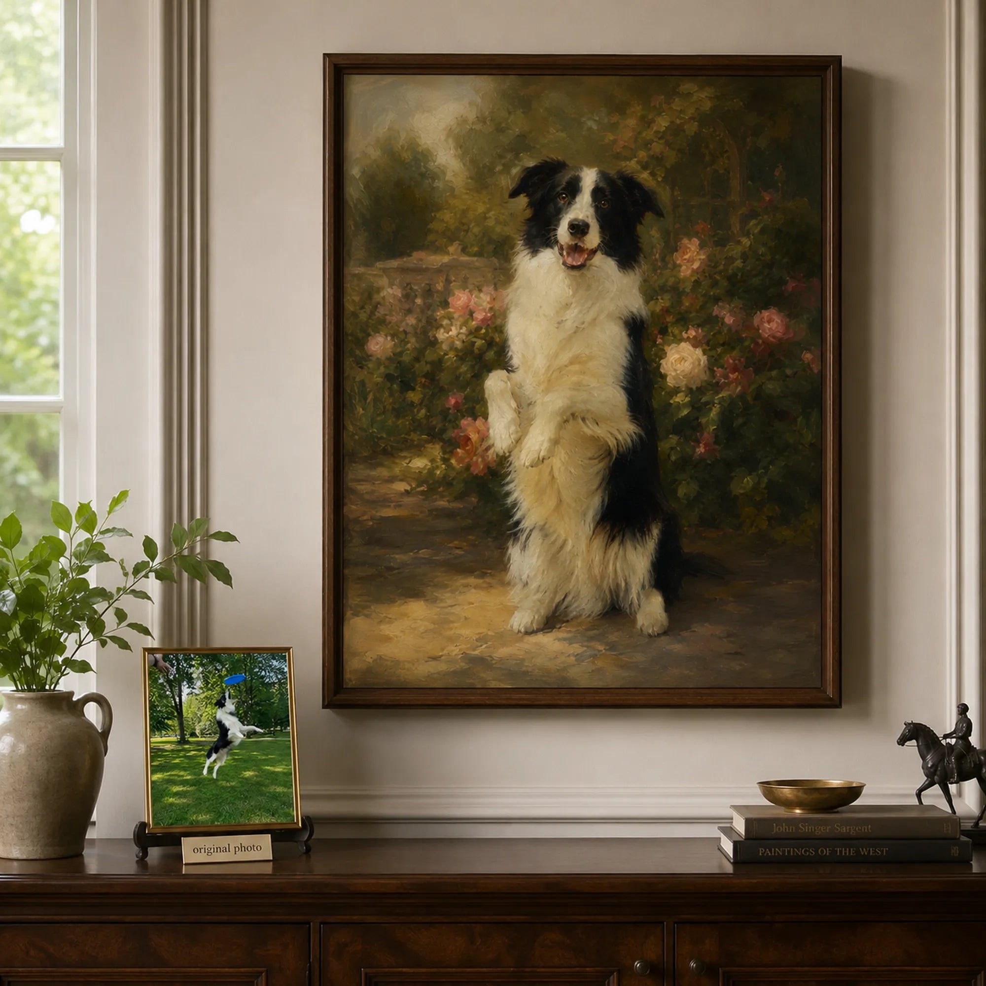 Custom Pet Portrait Oil Painting | Floral Garden