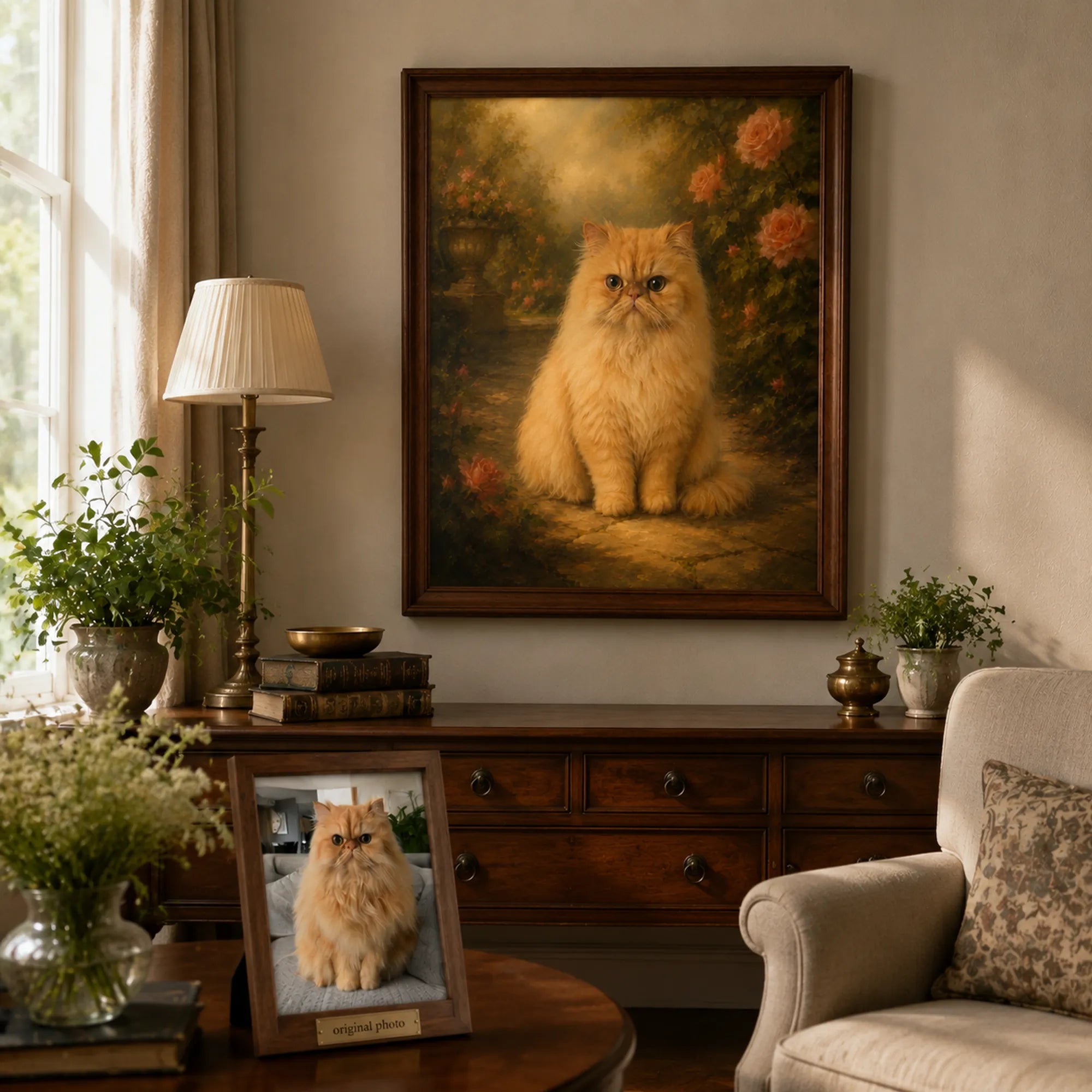 Custom Pet Portrait Oil Painting | Floral Garden