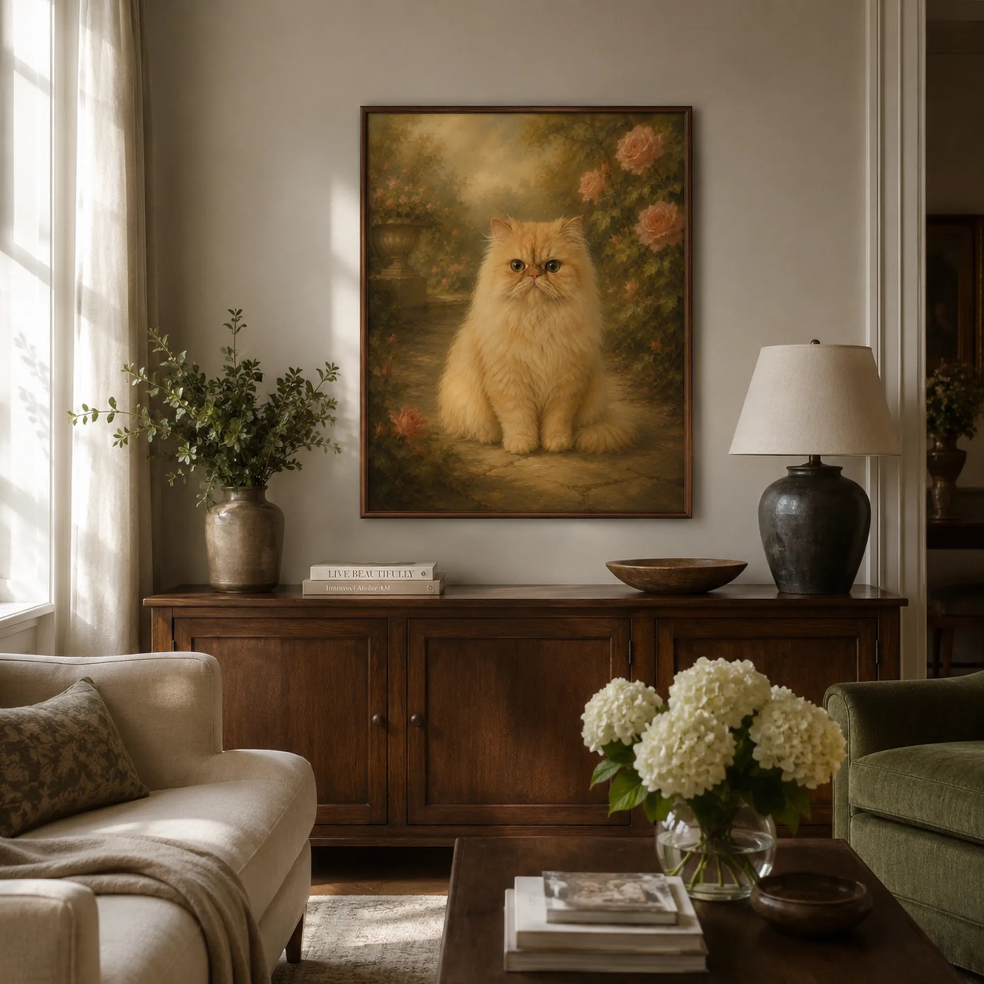 Custom Pet Portrait Oil Painting | Floral Garden